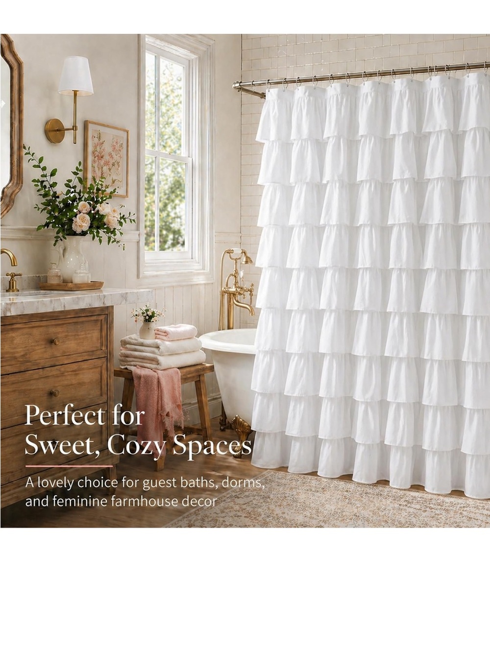 White Ruffle Shower Curtain - Picture 5 of 5